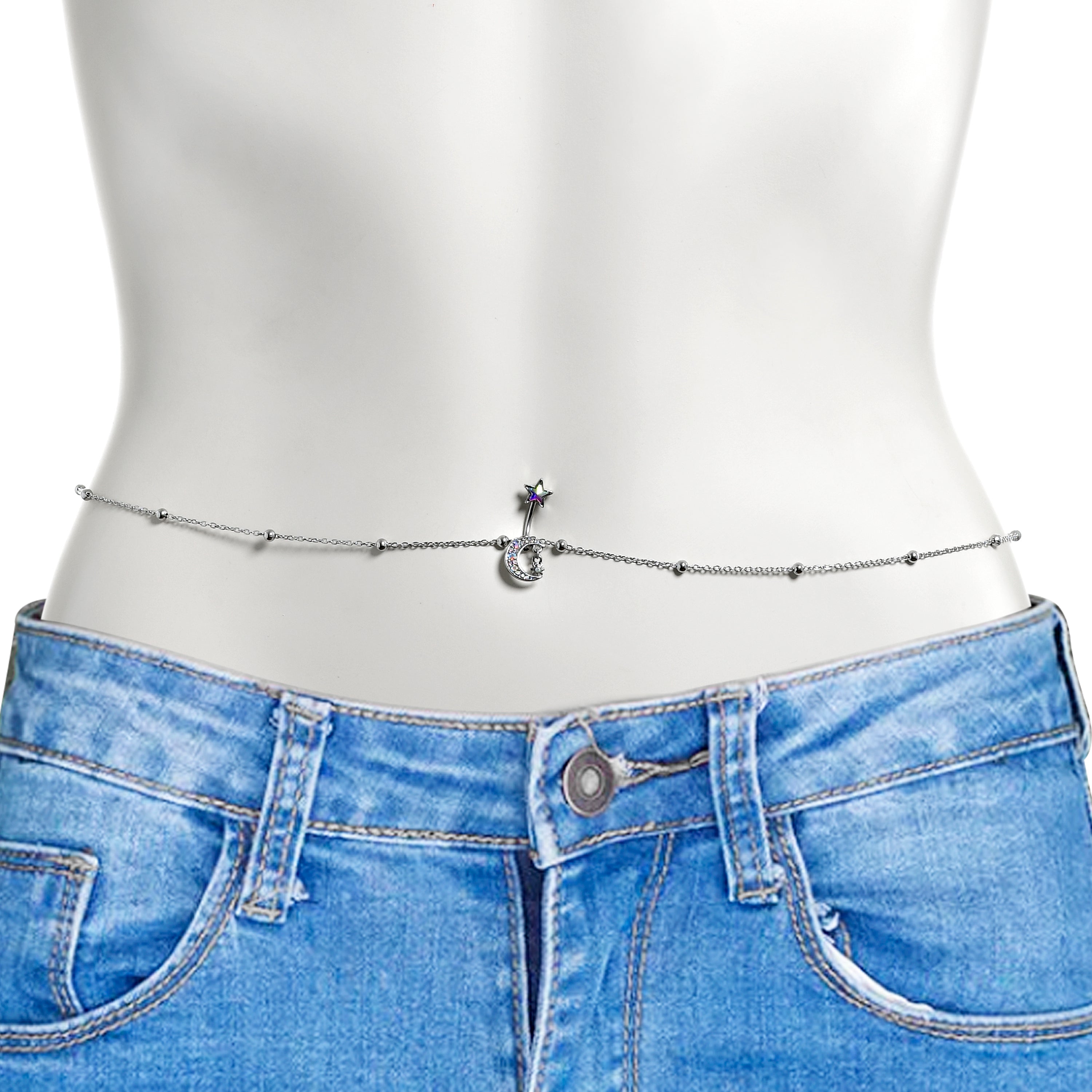 BodyCandy Aurora Purple Gem Moon Star Double Mount Belly Ring Belly Chain — main product shot
