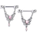 BodyCandy 14G 9/16 Pink Gem Whimsical Butterfly Dangle Nipple Ring Set — main product shot