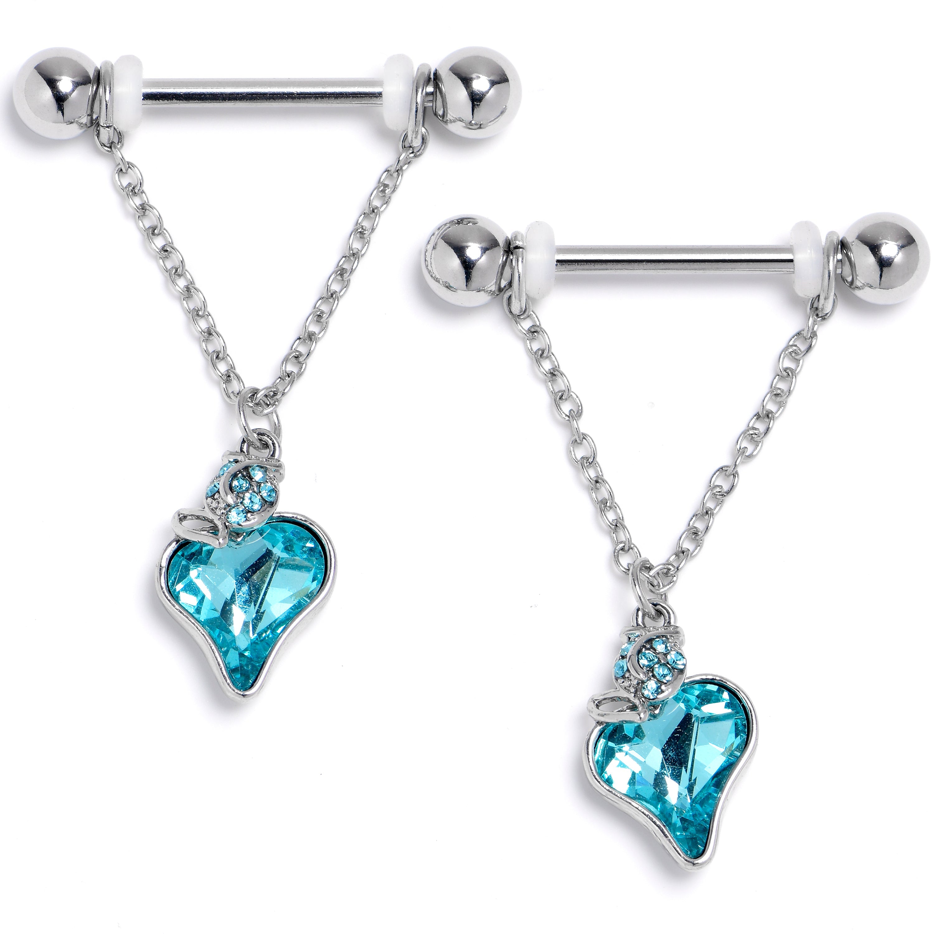 BodyCandy 14G 9/16 Blue Gem Strawberry Love Chain Dangle Nipple Ring Set — main product shot