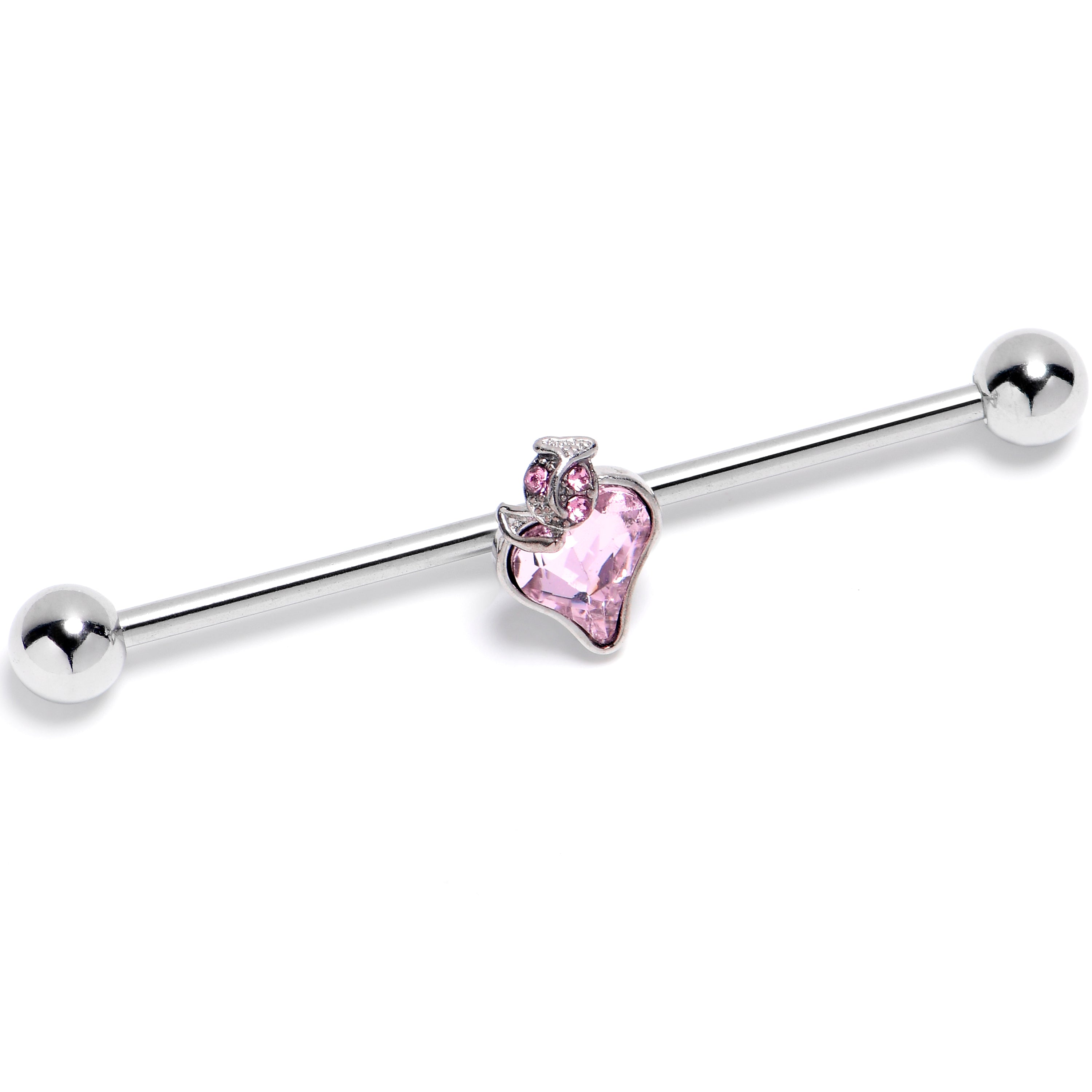 BodyCandy 14G Pink CZ Gem Strawberry Love Industrial Barbell 38mm — main product shot