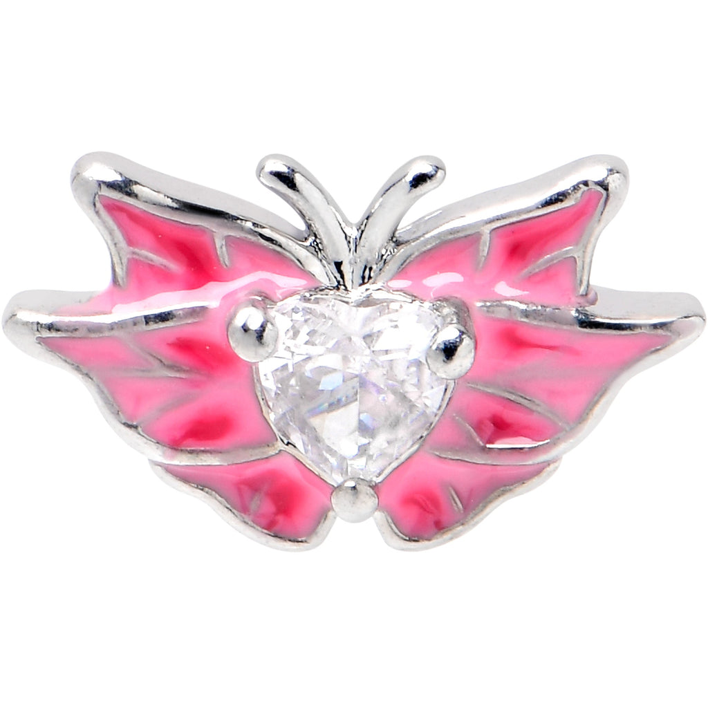 BodyCandy 16G 1/4 Clear Gem Heart Pink Butterfly Cartilage Tragus Earring — detail close-up