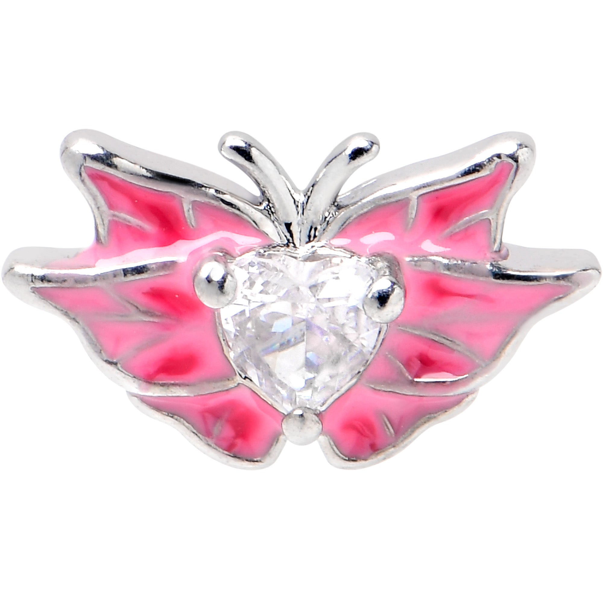 BodyCandy 16G 1/4 Clear Gem Heart Pink Butterfly Cartilage Tragus Earring — detail close-up