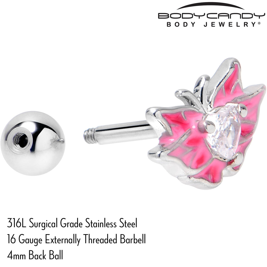 BodyCandy 16G 1/4 Clear Gem Heart Pink Butterfly Cartilage Tragus Earring — side view