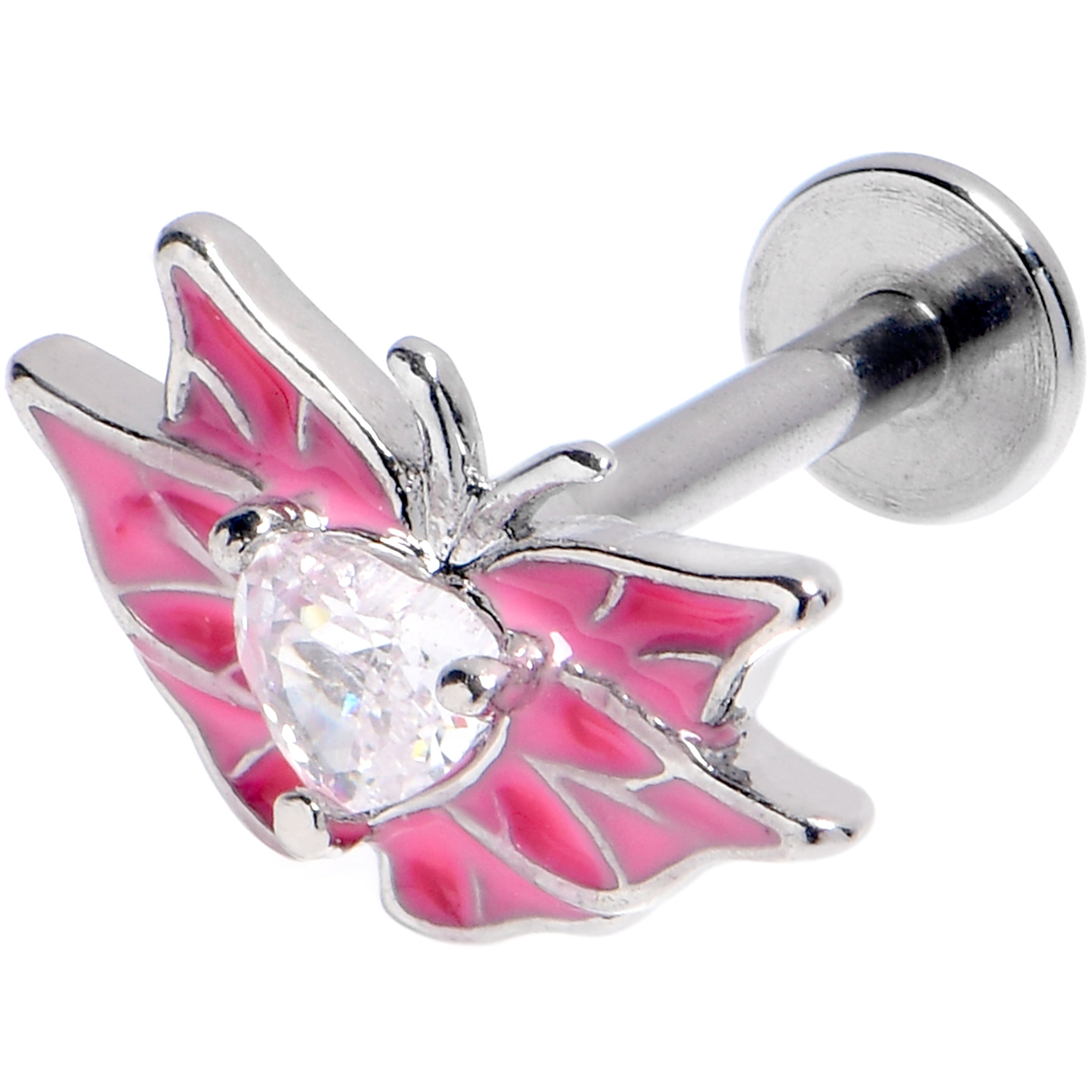 BodyCandy 16G 5/16 Clear CZ Gem Heart Butterfly Pink Labret Monroe Tragus — main product shot