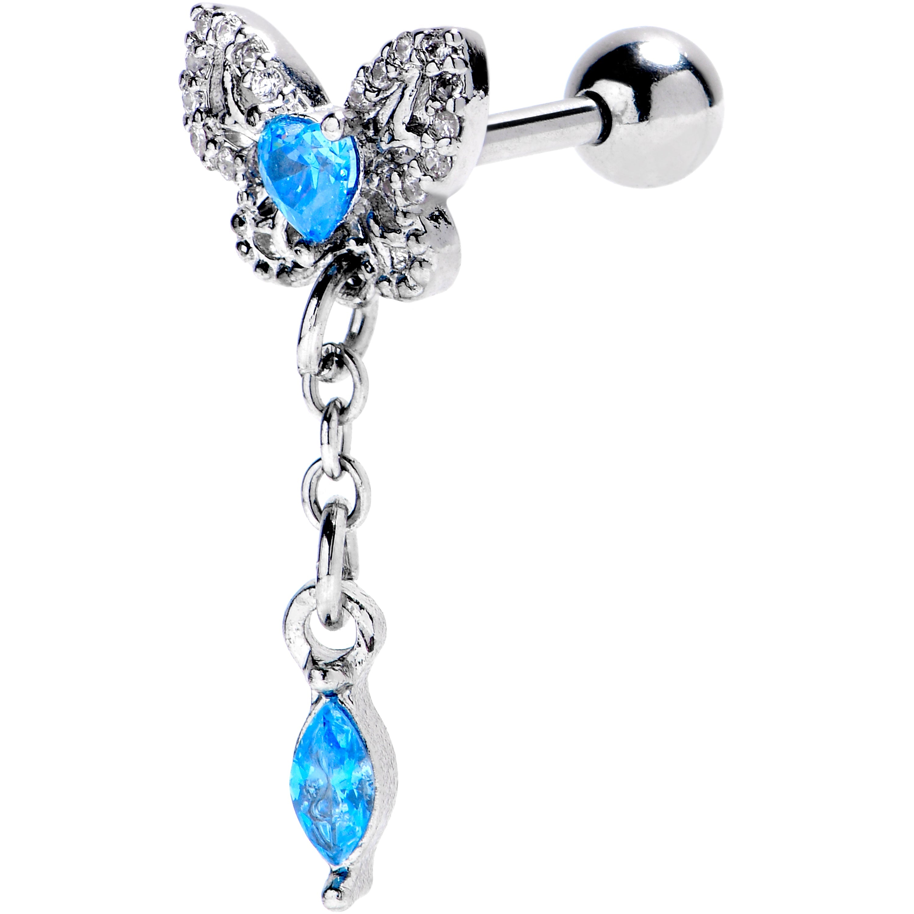 BodyCandy 16G 1/4 Blue CZ Gem Butterfly Delight Dangle Cartilage Earring — main product shot