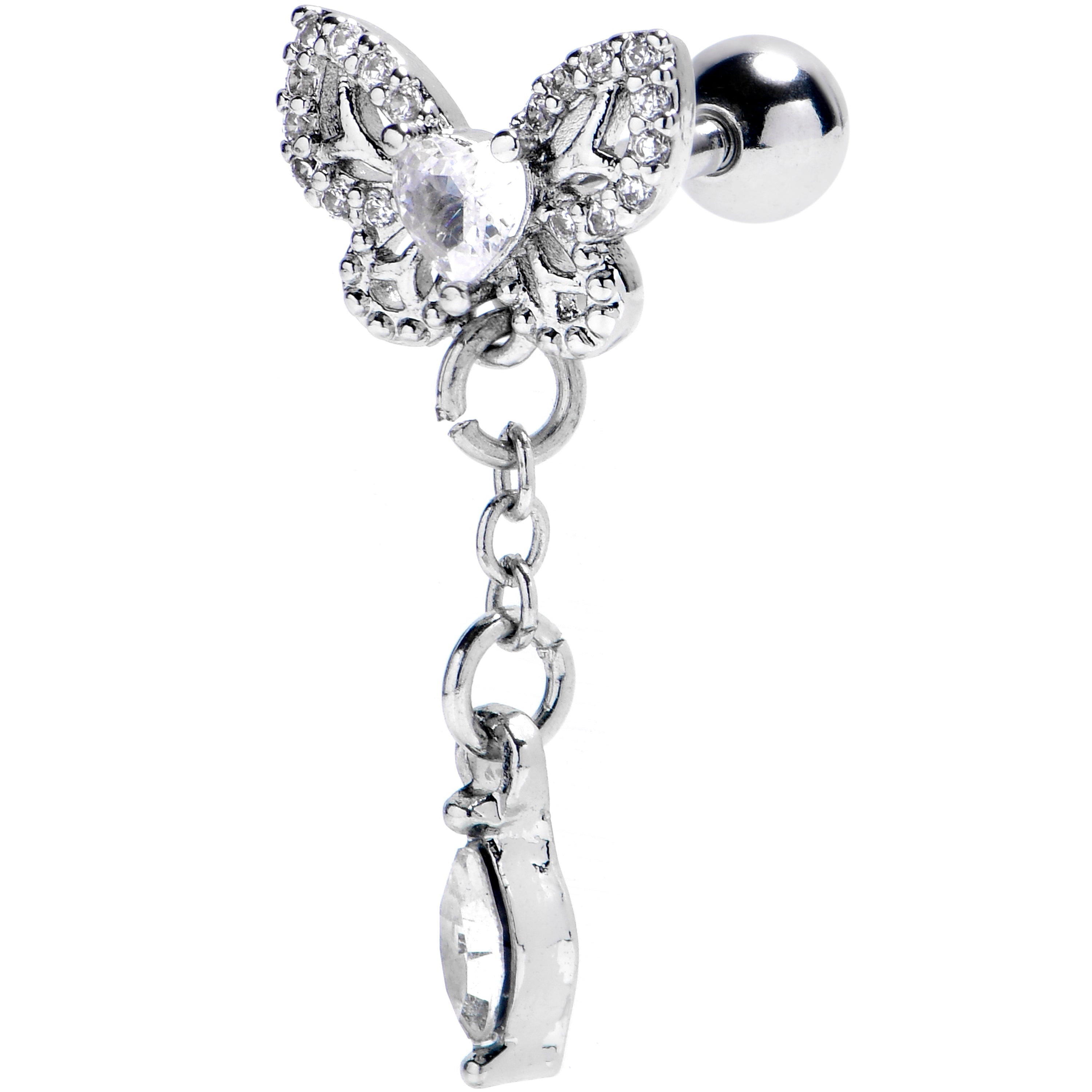 BodyCandy 16G 1/4 Clear CZ Gem Butterfly Delight Dangle Cartilage Earring — main product shot