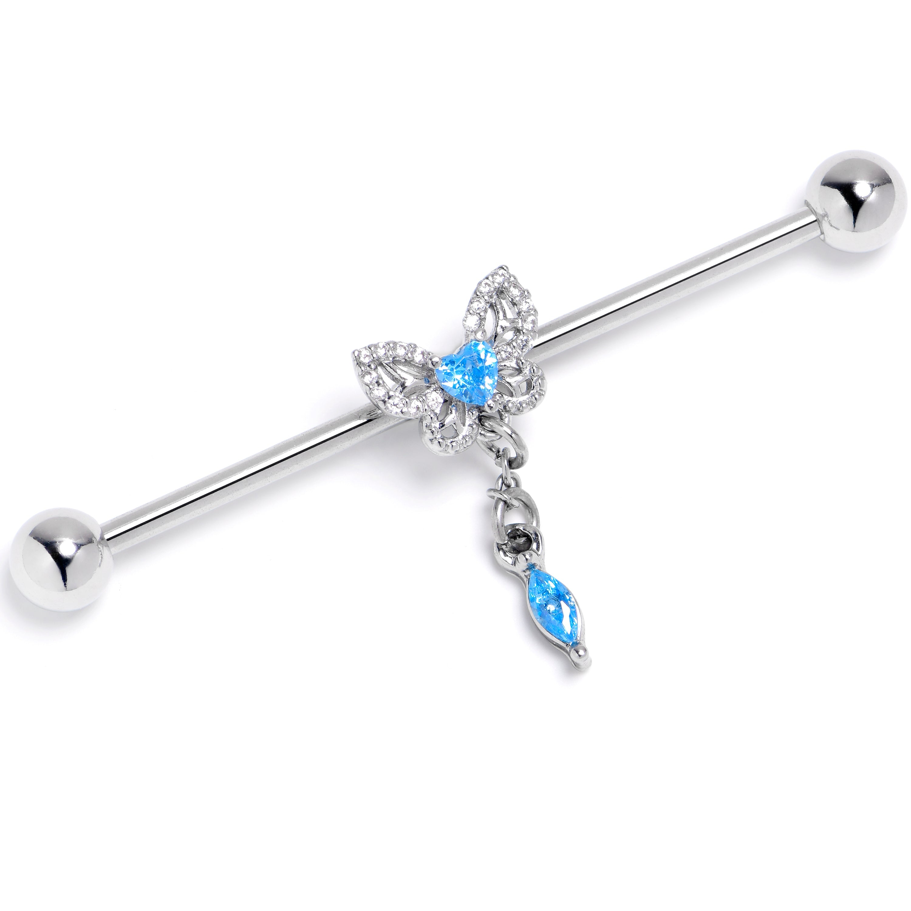 BodyCandy 14G Blue Gem Butterfly Delight Dangle Industrial Barbell 38mm — main product shot
