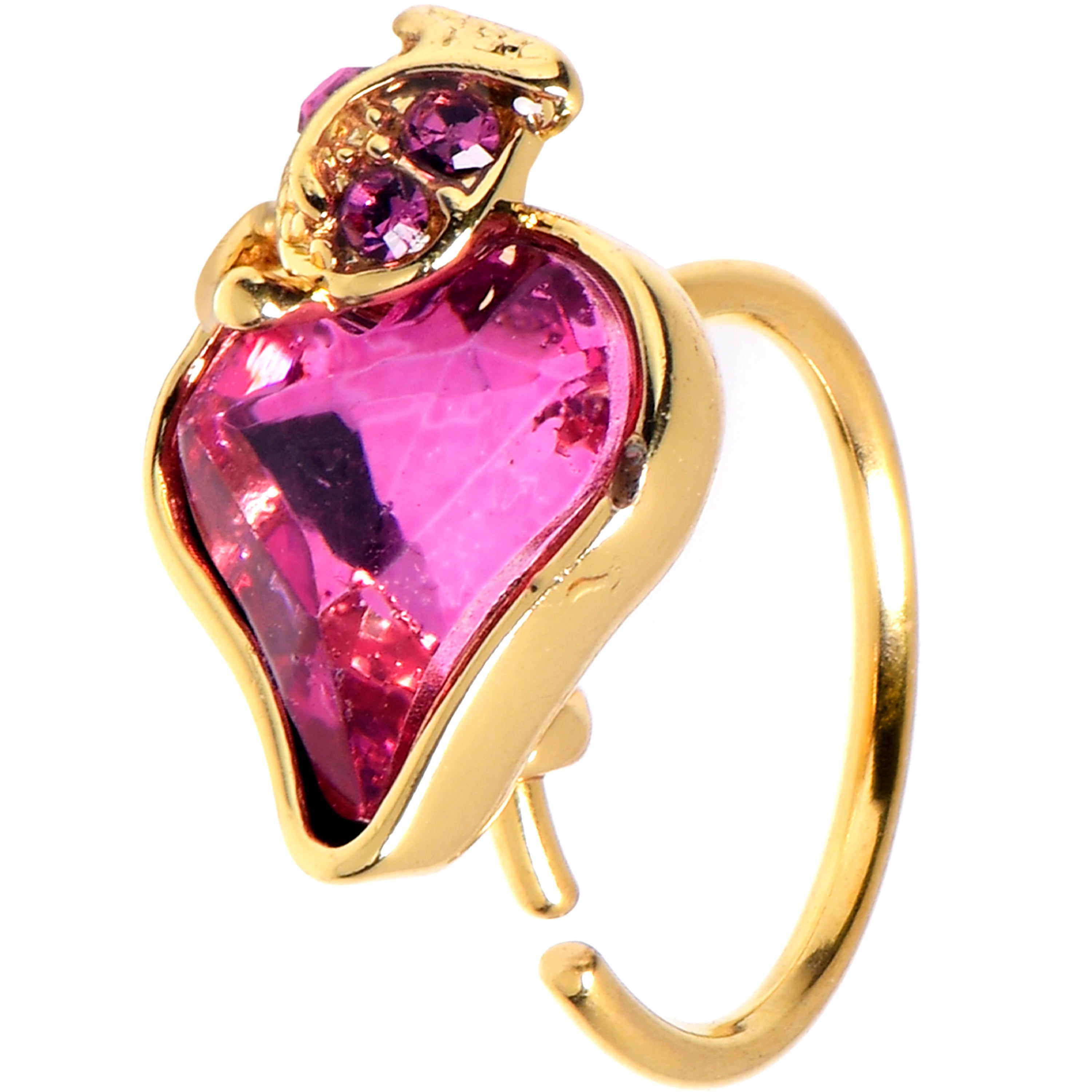BodyCandy 20G 5/16 Pink Gem Gold Tone Strawberry Love Nose Hoop — main product shot