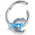 BodyCandy 16G 3/8 Blue Gem Butterfly Moon Heart Hinged Segment Ring — main product shot