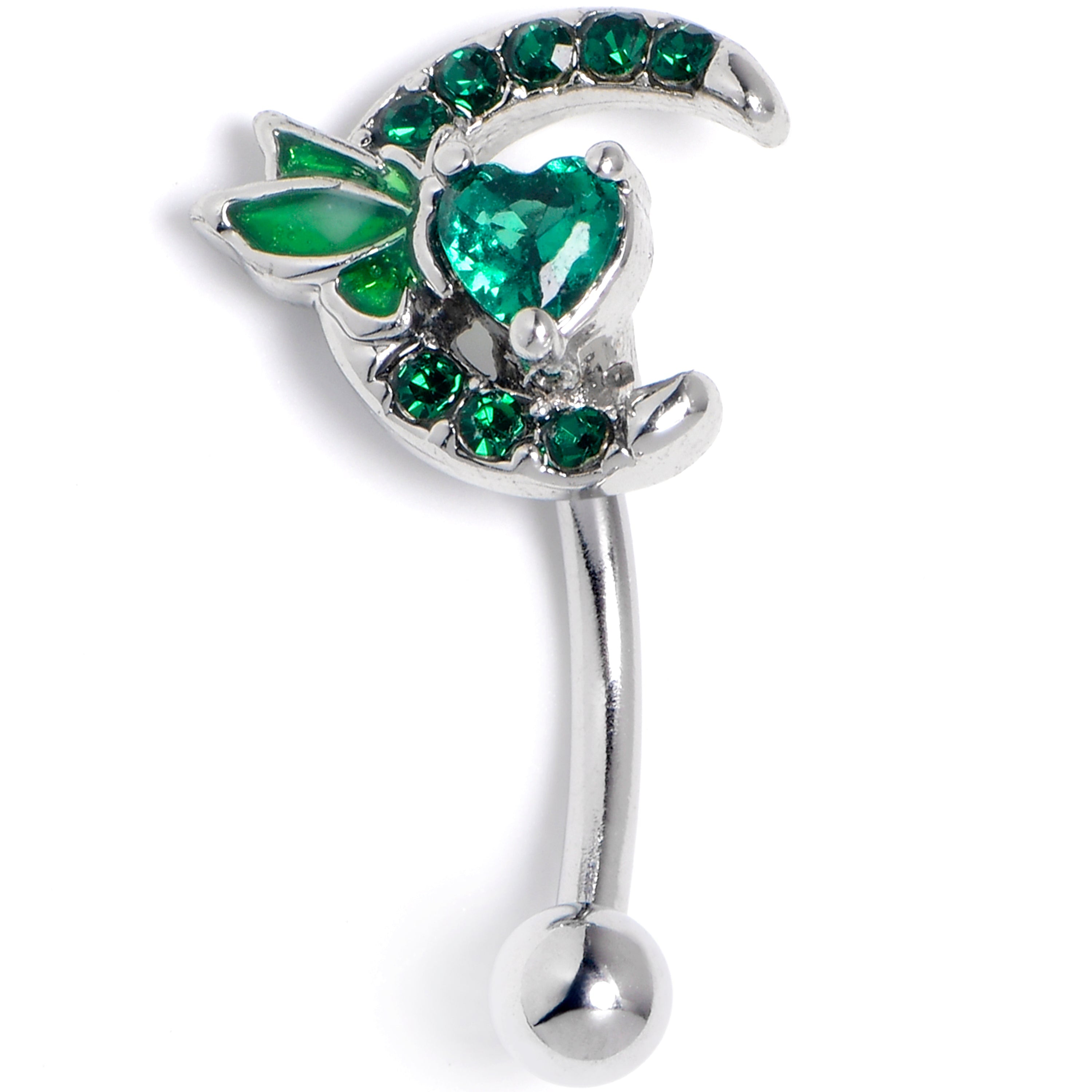 BodyCandy 16G 5/16 Green Gem Butterfly Heart Moon Curved Eyebrow Ring — main product shot