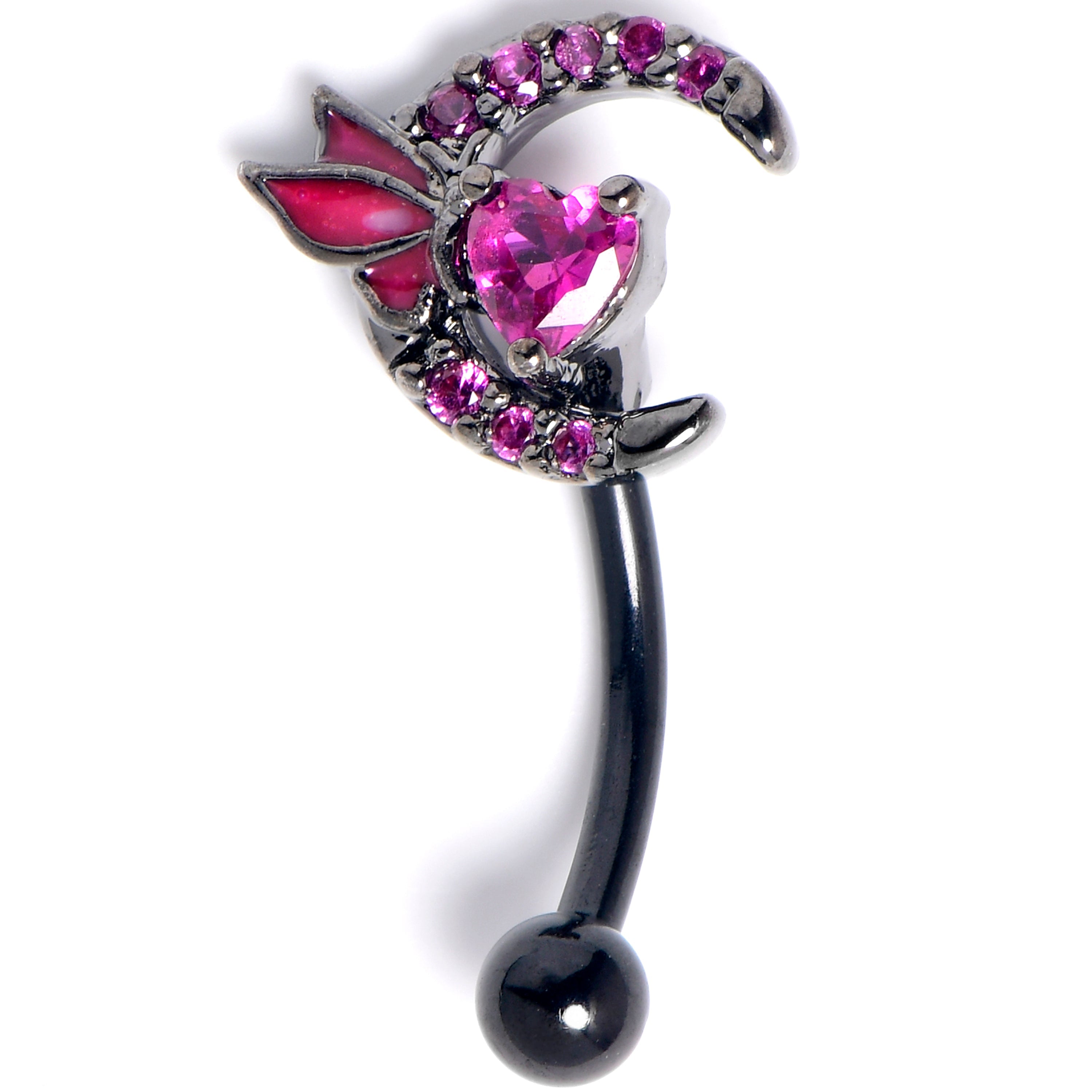 BodyCandy 16G 5/16 Pink Gem Black Moon Heart Butterfly Curved Eyebrow Ring — main product shot