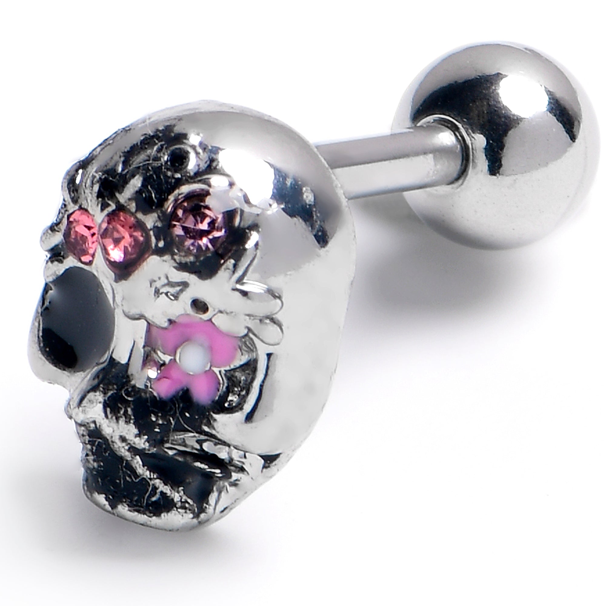 BodyCandy 16G 1/4 Pink Gem Stylish Skull Cartilage Tragus Earring — main product shot