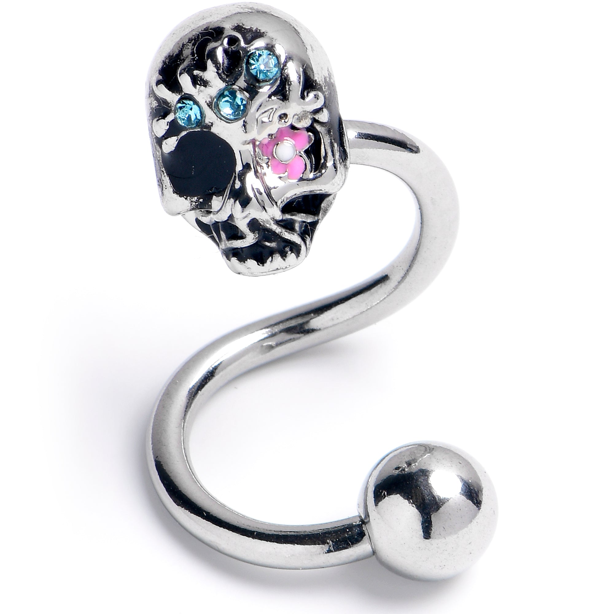BodyCandy Blue Gem Stylish Skull Spiral Twister Belly Ring — main product shot