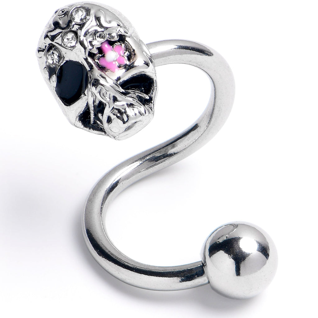 BodyCandy Clear Gem Stylish Skull Spiral Twister Belly Ring — detail close-up