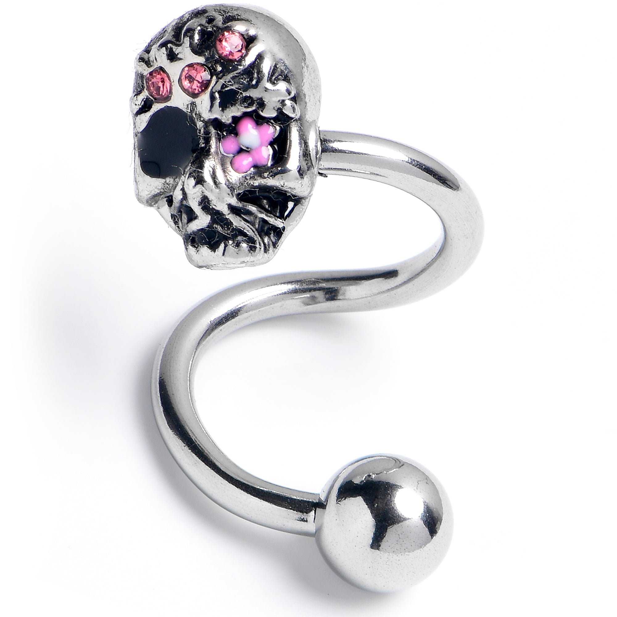 BodyCandy Pink Gem Stylish Skull Spiral Twister Belly Ring — main product shot
