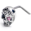 BodyCandy 20G 7mm Clear CZ Gem Stylish Skull L Shape Nose Ring — main product shot