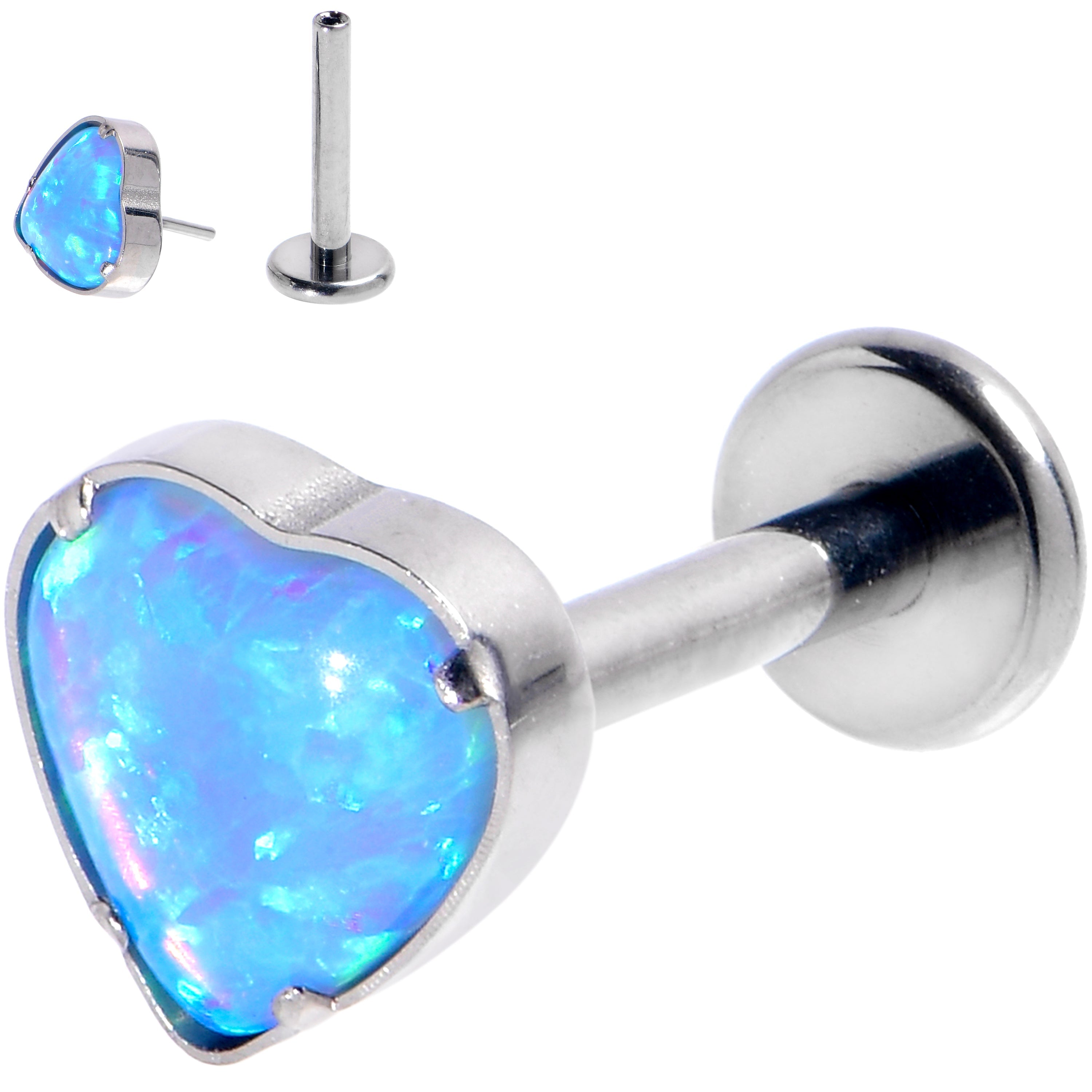 BodyCandy 16G 5/16 Blue Synthetic Opal G23 Titanium Threadless Heart Labret — main product shot