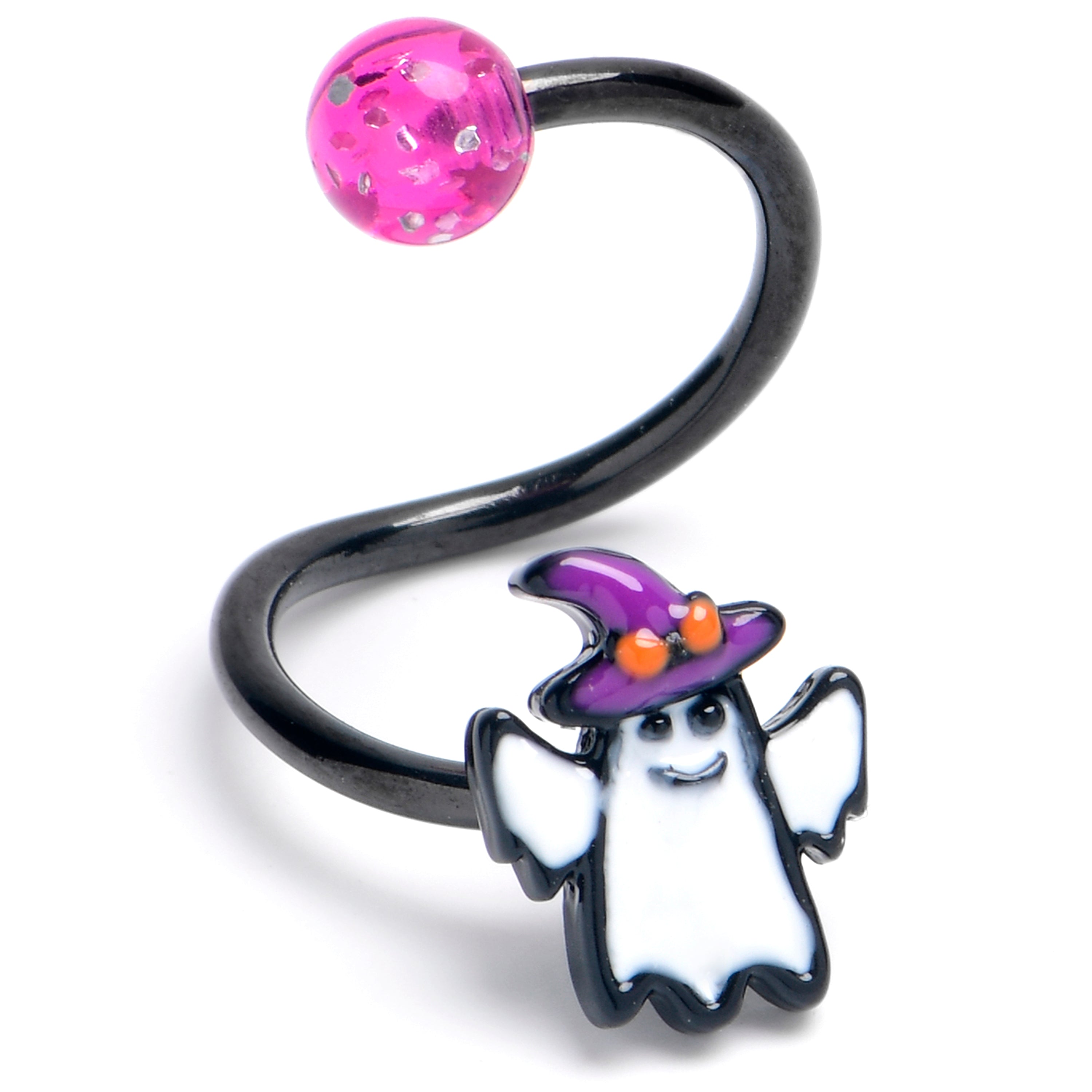 BodyCandy 16G 3/8 Black Witch Hat Ghost Spiral Twister Cartilage Ring — main product shot