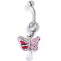 BodyCandy Clear CZ Gem Flowery Butterfly Pink Dangle Belly Ring — main product shot
