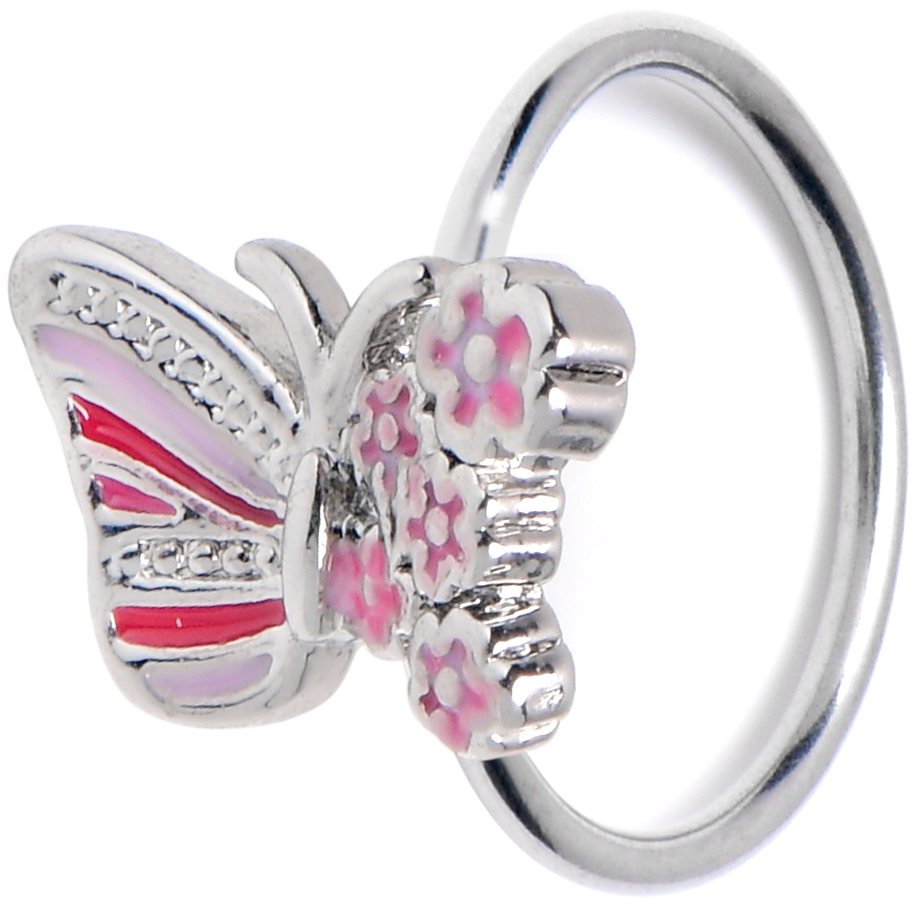 BodyCandy 20G 5/16 Flowery Butterfly Pink Nose Hoop — main product shot