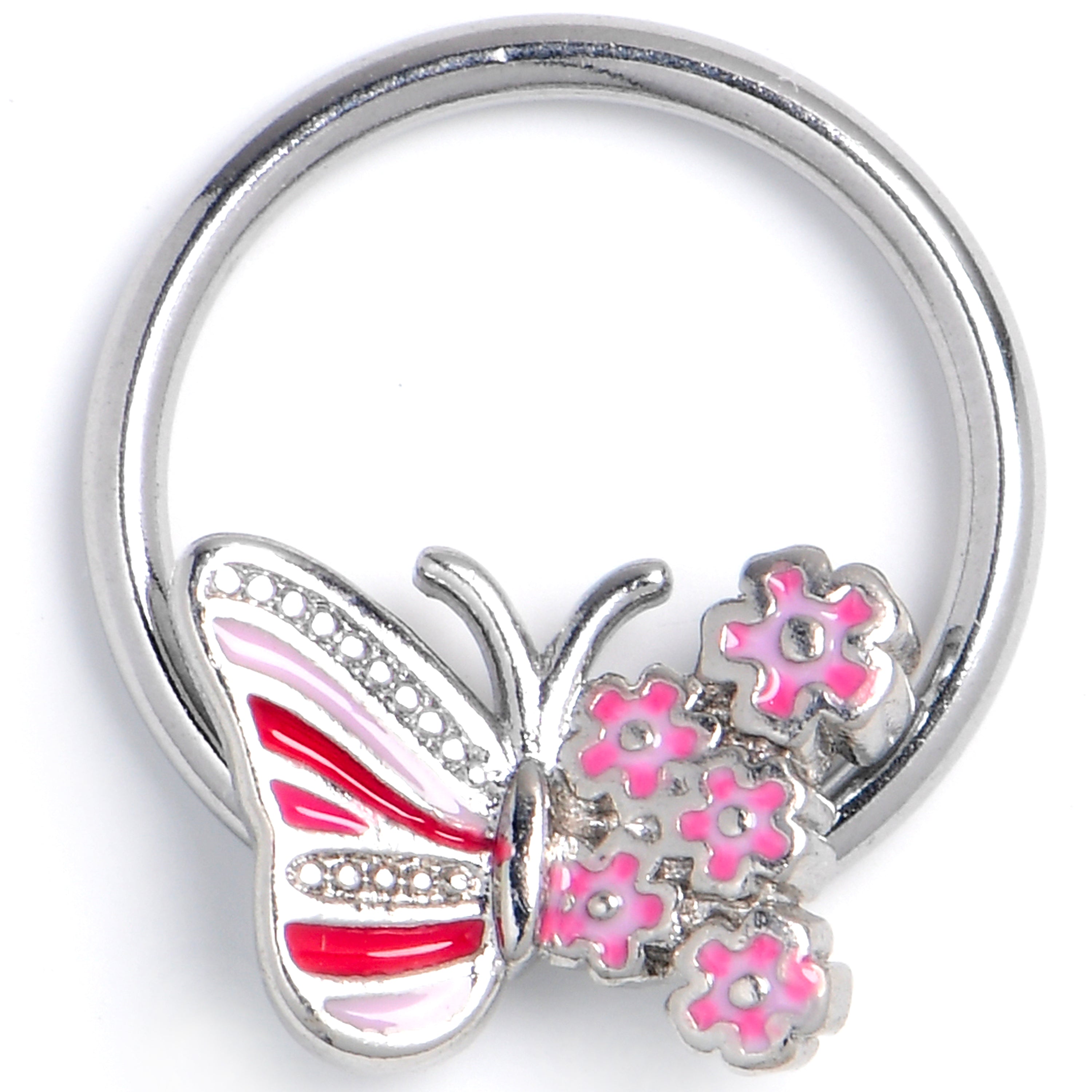 BodyCandy 16G 3/8 Clear Gem Flowery Butterfly Pink BCR Captive Ring — main product shot