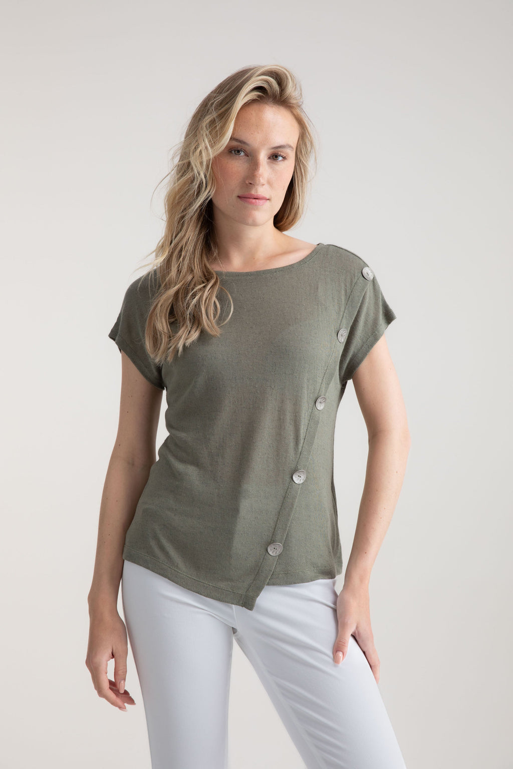 KADOU BOUTIQUE Marble Asymmetrical Button Top — main product shot
