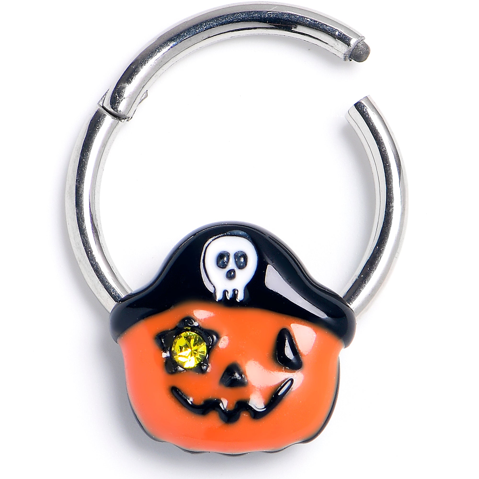 BodyCandy 16G 3/8 Yellow Gem Orange Pirate Pumpkin Hinged Segment Ring — main product shot