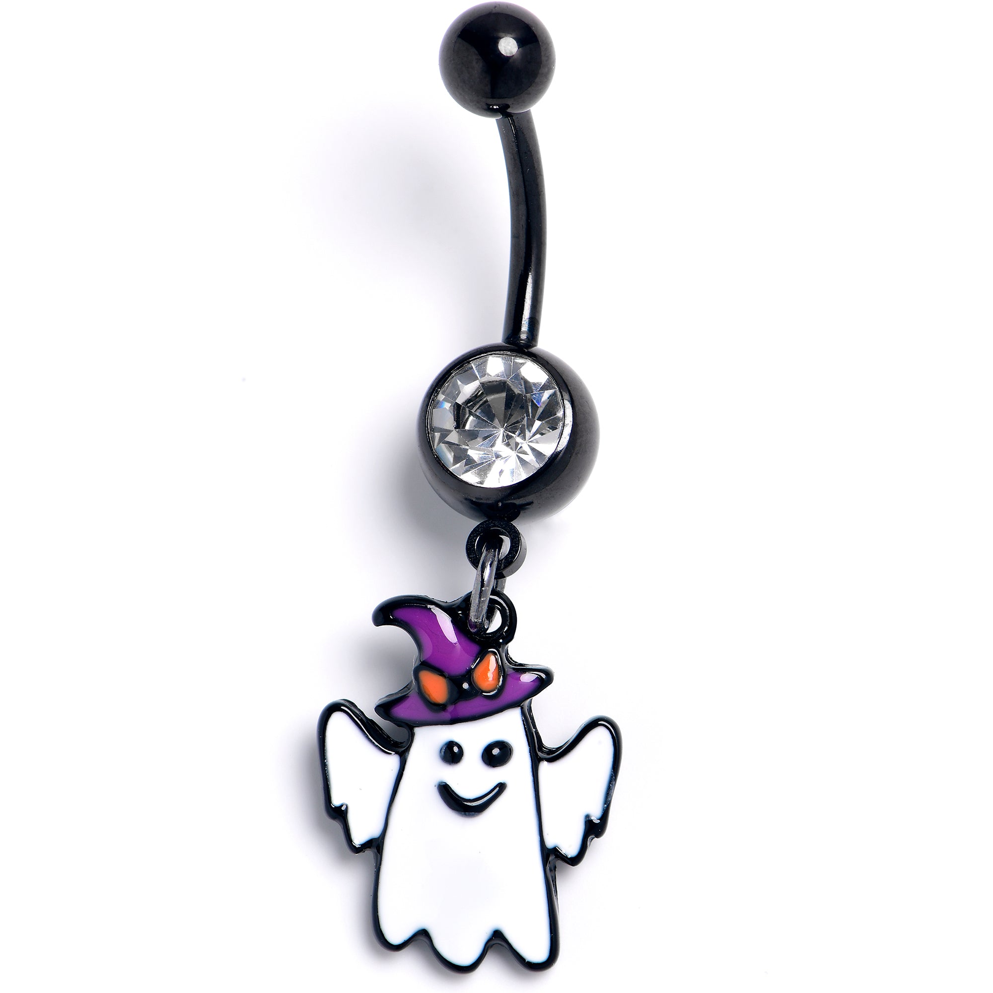 BodyCandy Clear Gem Black Witch Hat Ghost Halloween Dangle Belly Ring — main product shot
