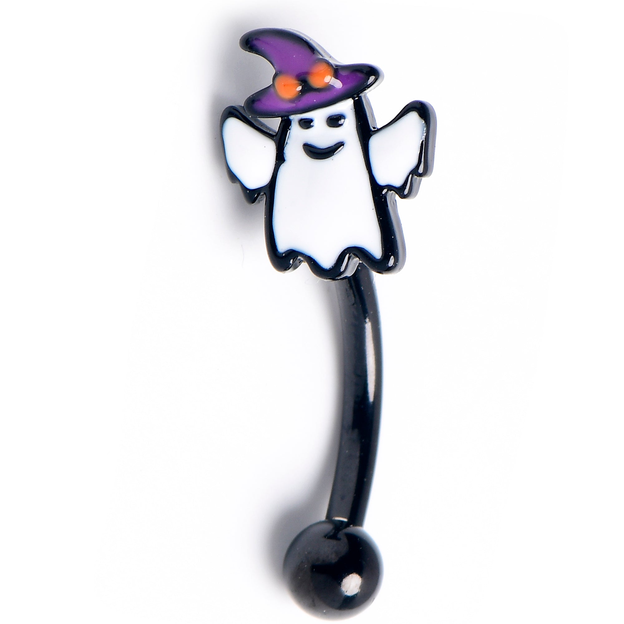BodyCandy 16G 5/16 Black Witch Hat Ghost Curved Eyebrow Ring — main product shot