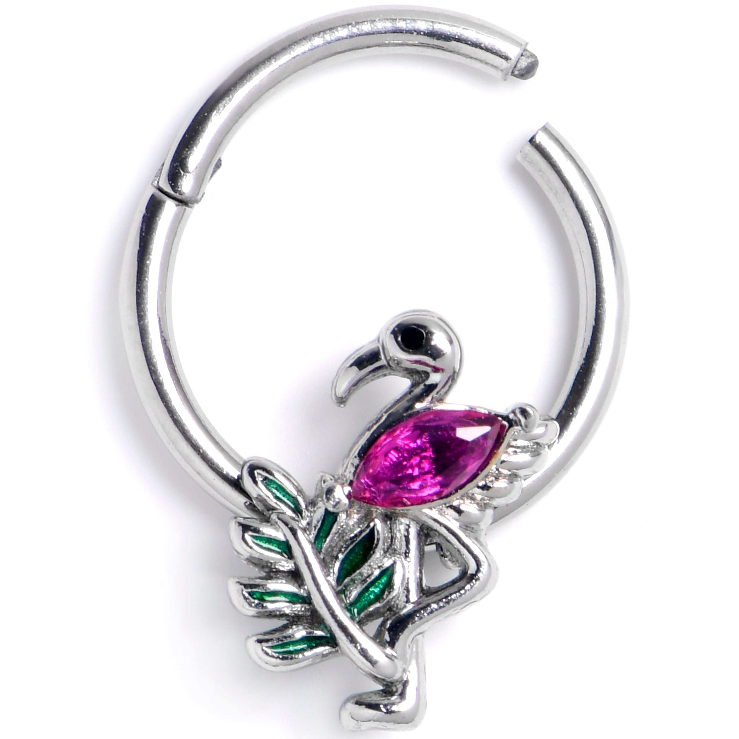 BodyCandy 16G 3/8 Pink Gem Fabulous Flamingo Hinged Segment Ring — main product shot