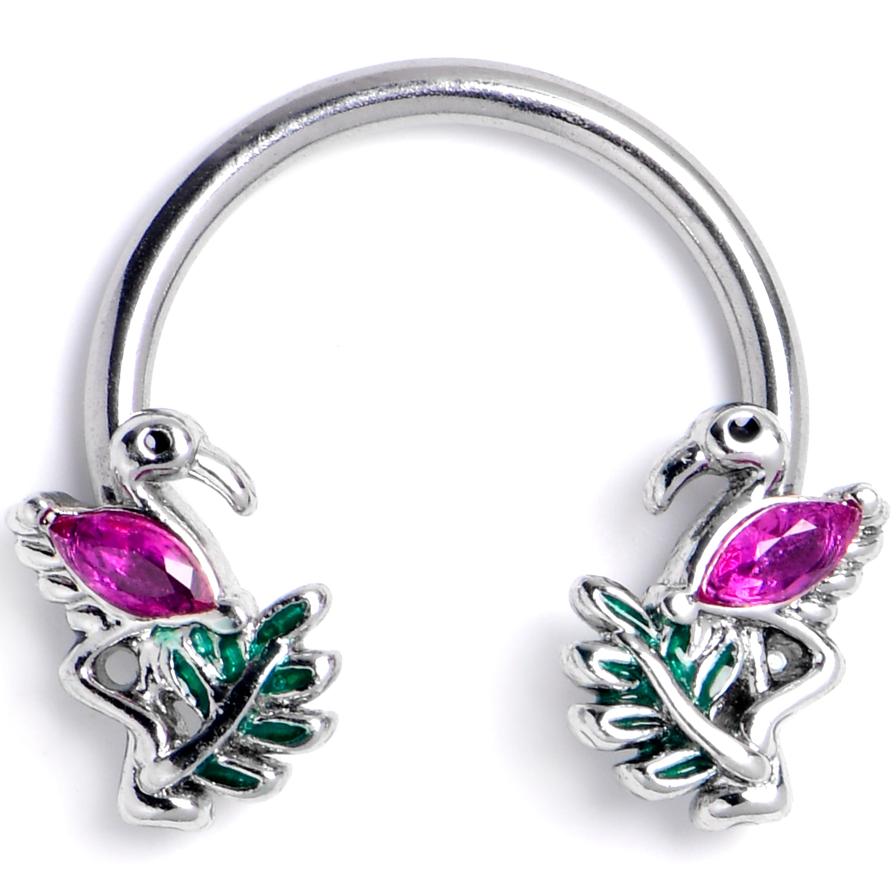 BodyCandy 16G 3/8 Pink Gem Fabulous Flamingo Horseshoe Circular Barbell — main product shot