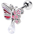 BodyCandy 16G 1/4 Clear Gem Flowery Butterfly Pink Dangle Cartilage Earring — main product shot