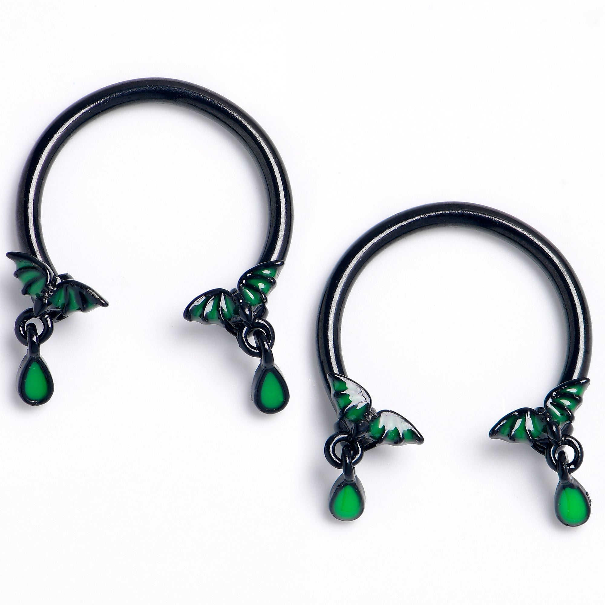 BodyCandy 16G 3/8 Black Bat Wings Dangle Horseshoe Circular Barbell Set of2 — main product shot