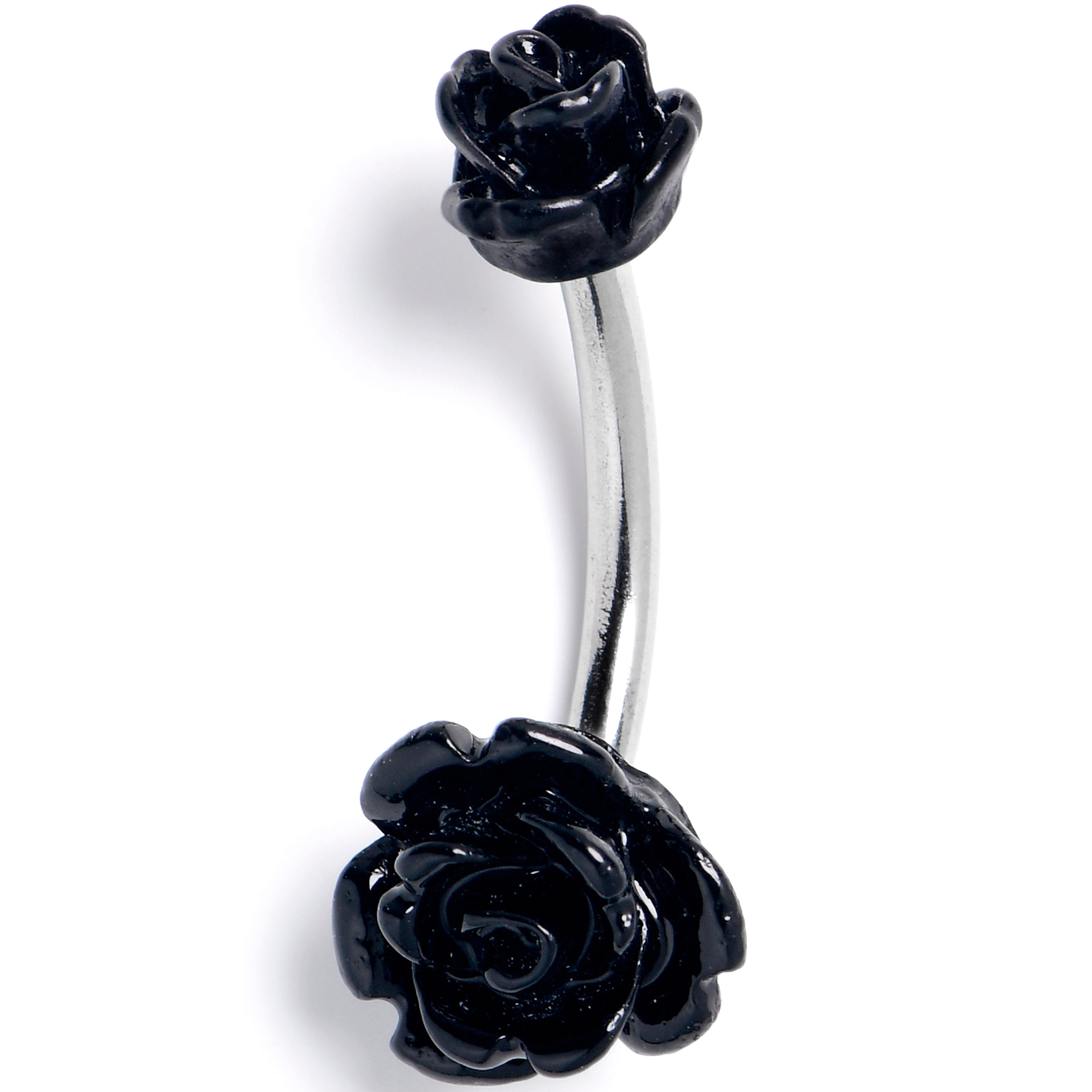 BodyCandy Open Bloom Rose Black Double Mount Belly Ring — main product shot