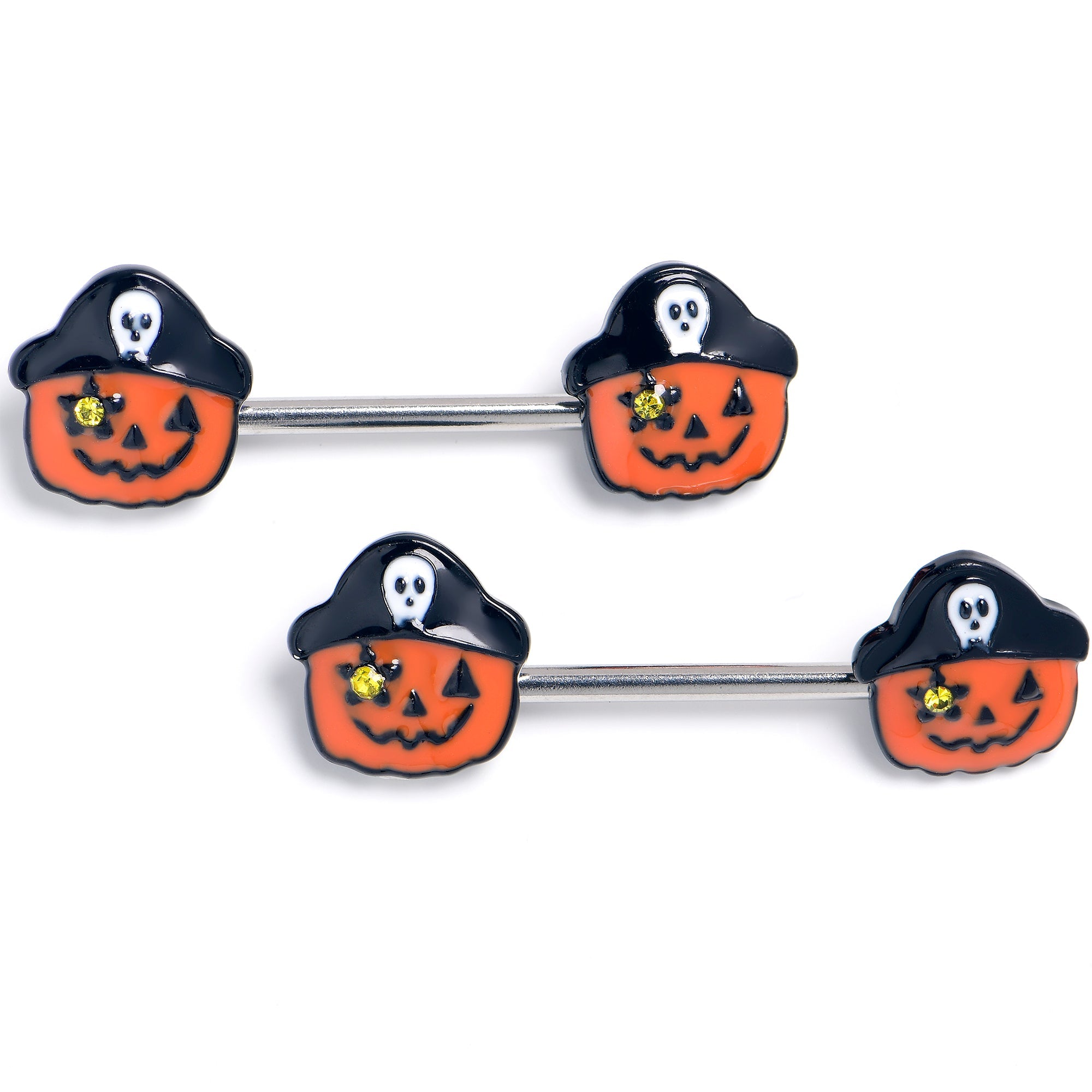 BodyCandy 14G 9/16 Yellow Gem Orange Pirate Pumpkin Barbell Nipple Ring Set — main product shot