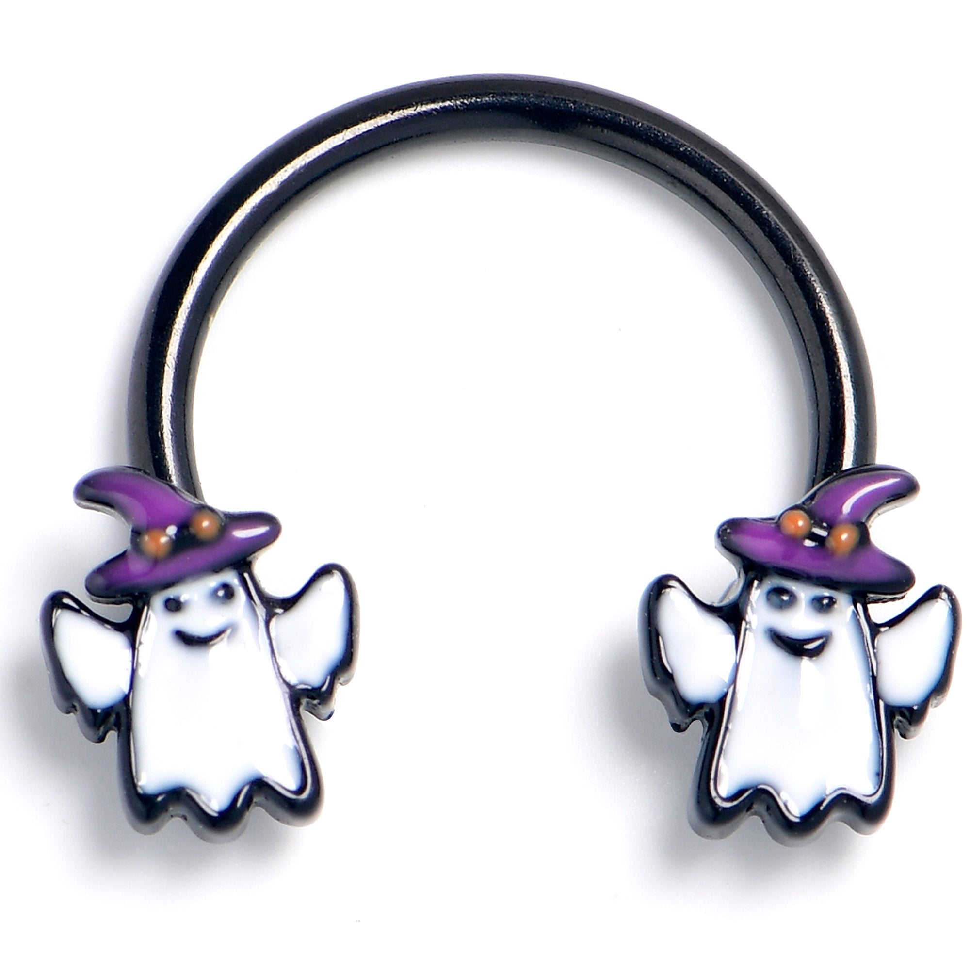 BodyCandy 16G 3/8 Black Witch Hat Ghosts Horseshoe Circular Barbell — main product shot