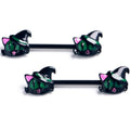 BodyCandy 14G 9/16 Pink Gem Black Halloween Hat Cat Barbell Nipple Ring Set — main product shot