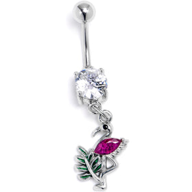 Clear Pink Gem Fabulous Flamingo Dangle Belly Ring