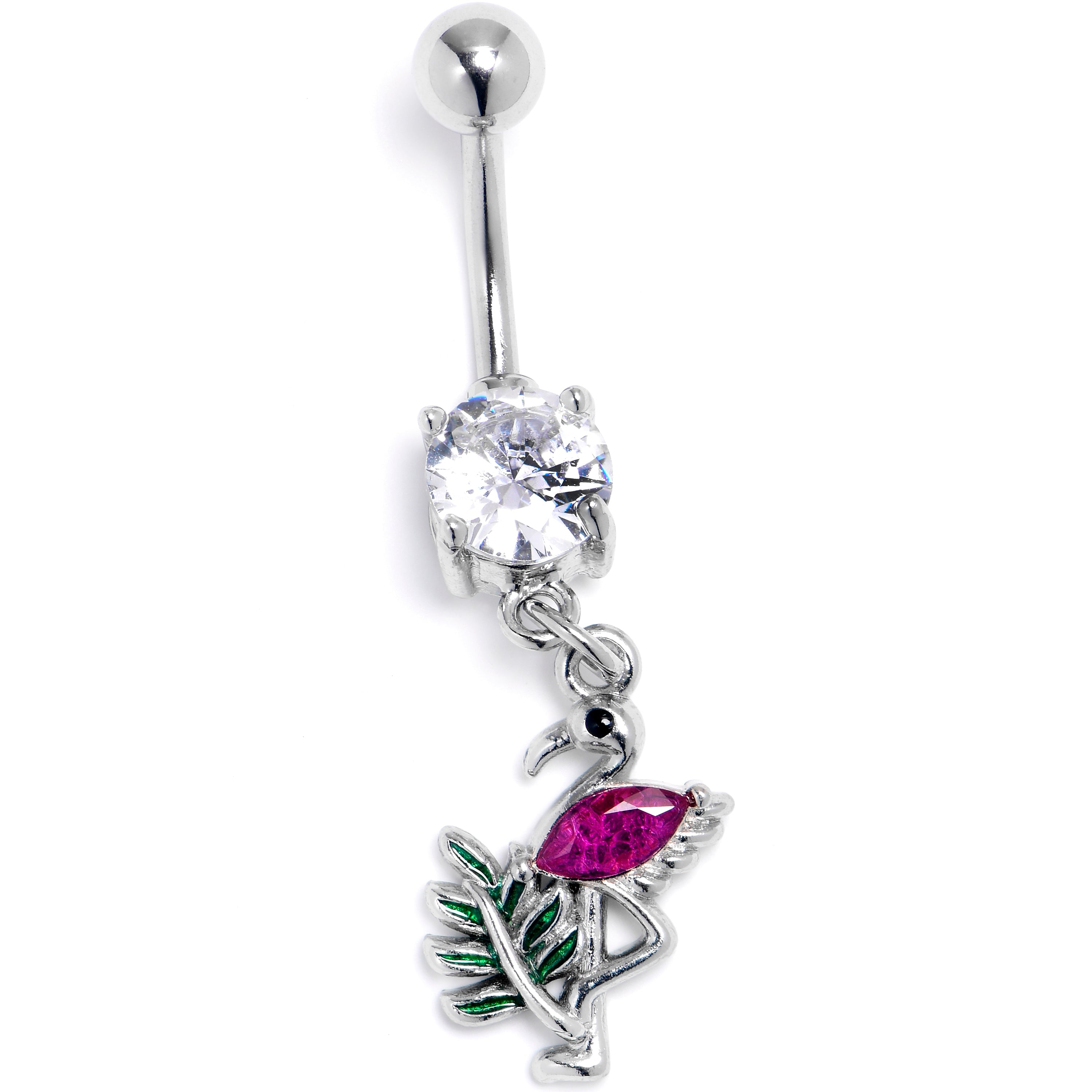 BodyCandy Clear Pink Gem Fabulous Flamingo Dangle Belly Ring — main product shot