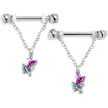 BodyCandy 14G 9/16 Pink Gem Fabulous Flamingo Chain Dangle Nipple Ring Set — main product shot