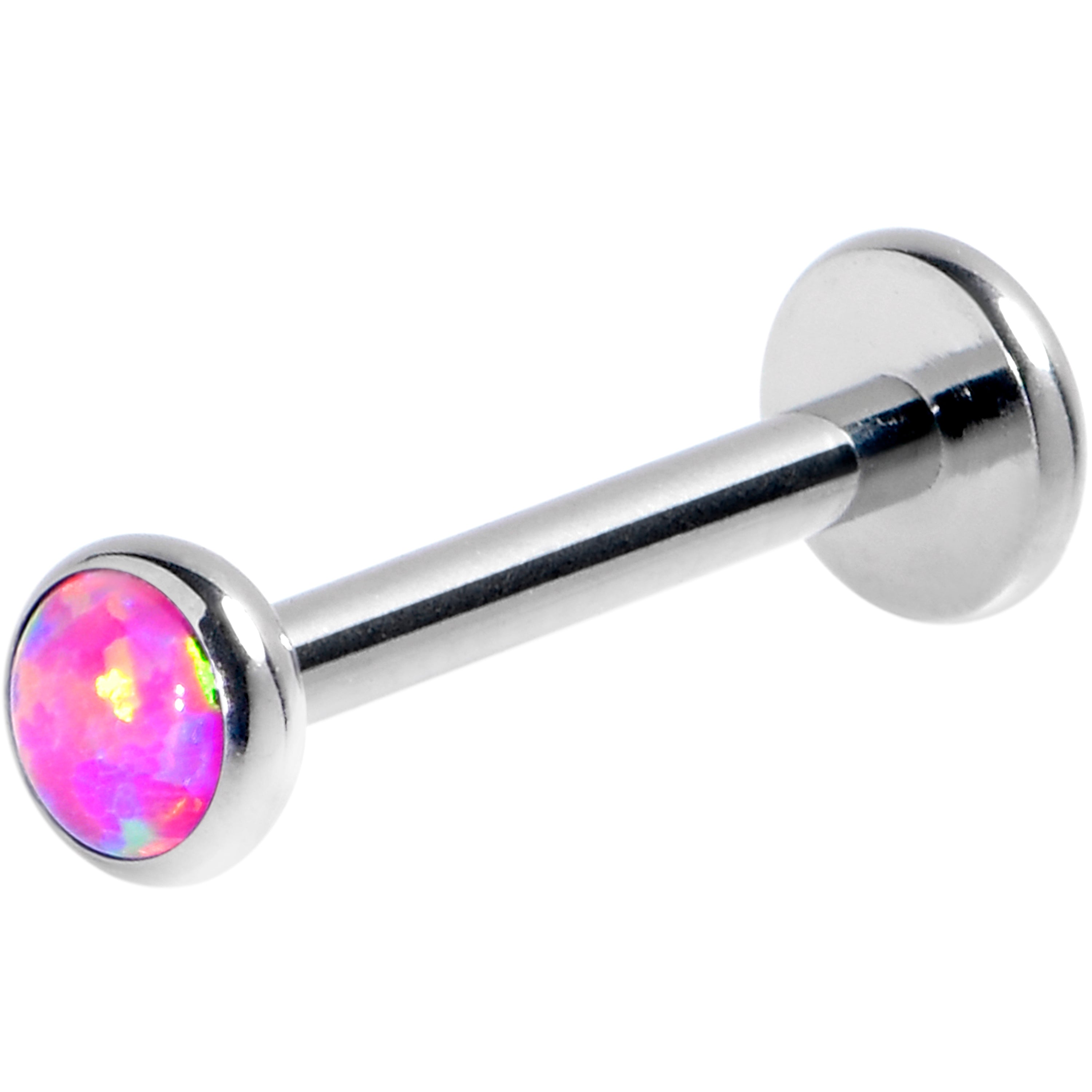 BodyCandy 16G 3/8 Pink Synthetic Opal G23 Titanium Threadless Push In Labret — main product shot