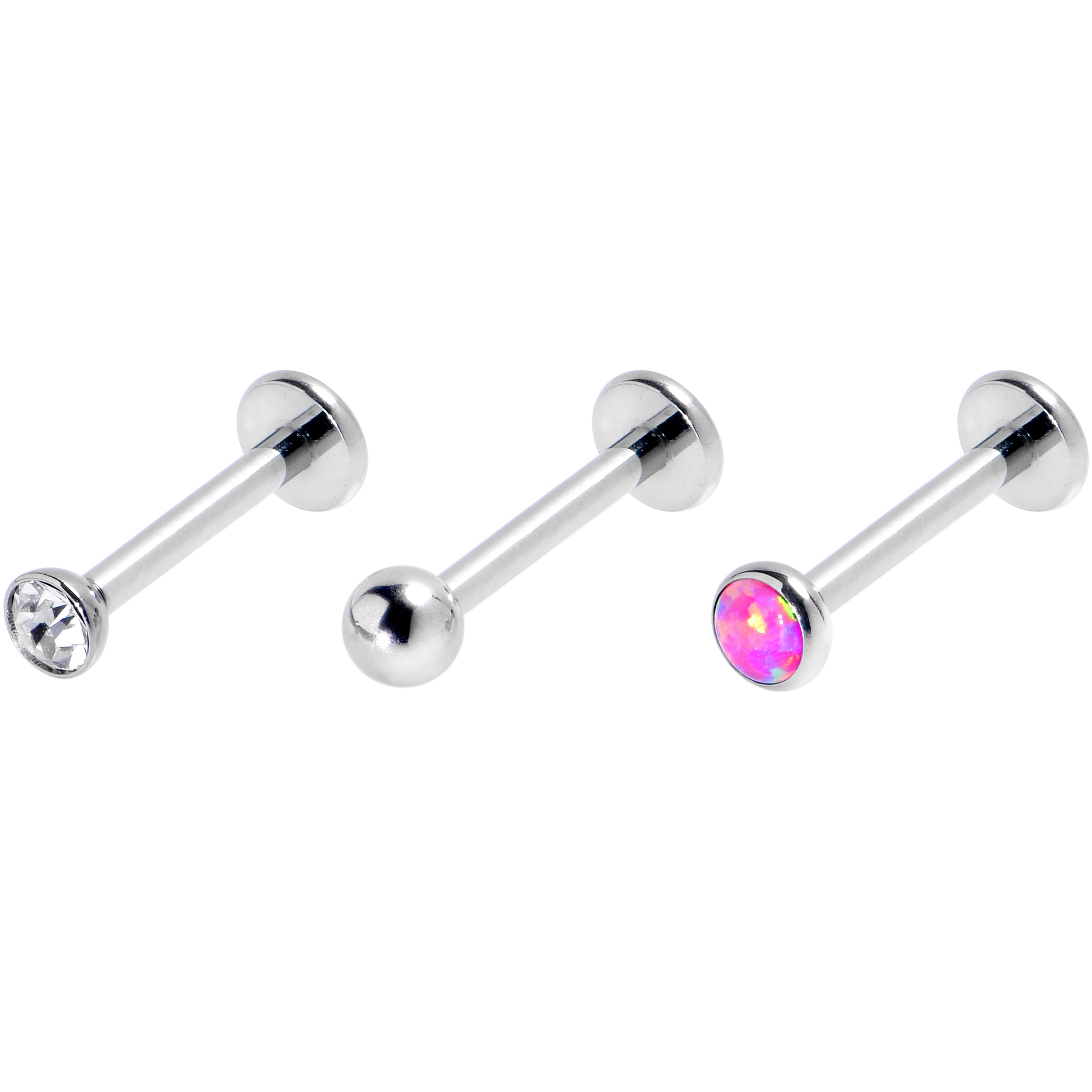 BodyCandy 16G 5/16 Pink Synthetic Opal G23 Titanium Threadless Push In Labret Set of 3 — main product shot