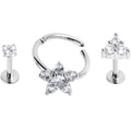 BodyCandy 16G Clear CZ Gem Glam Style Star Labret Segment Ring Set of 3 — main product shot