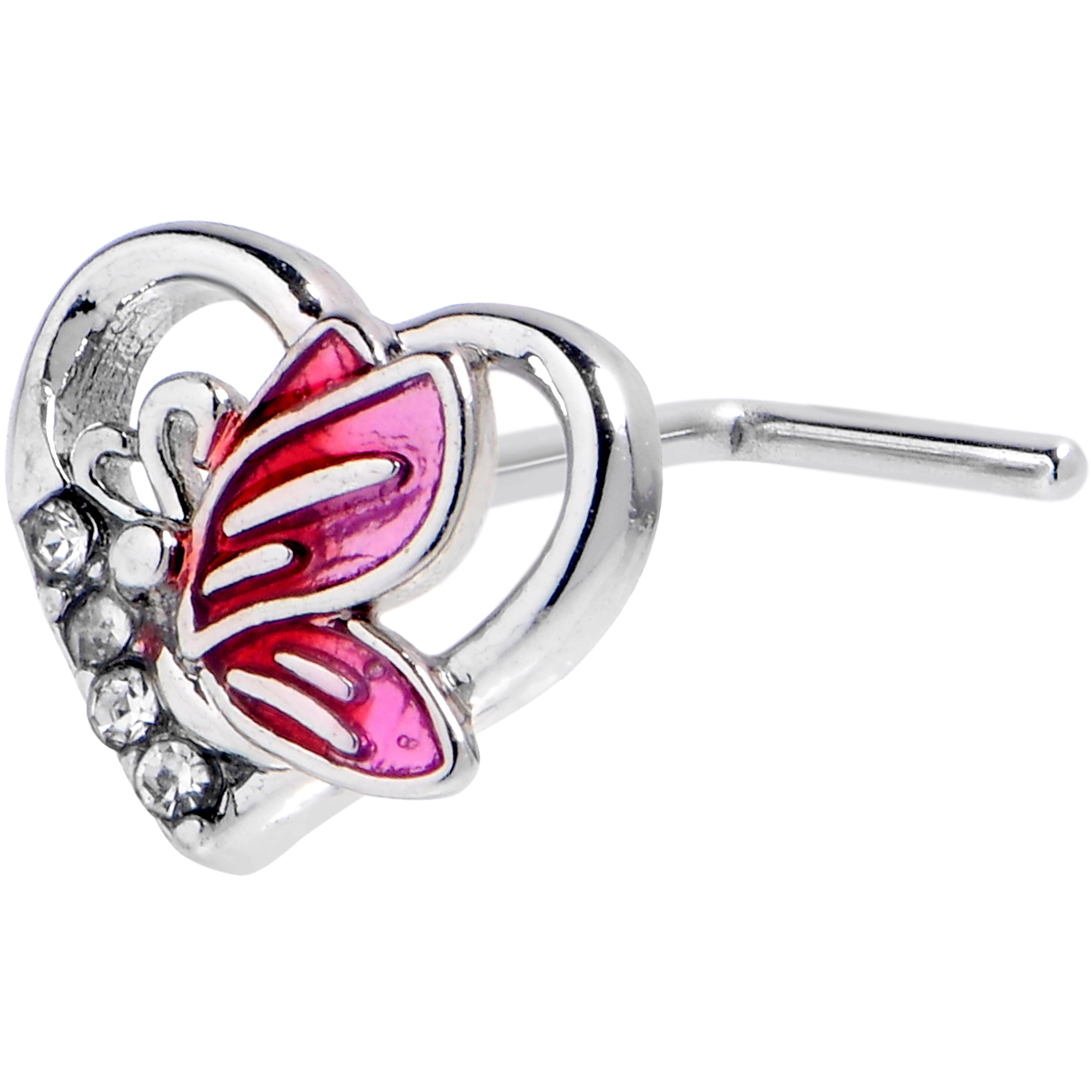 BodyCandy 20G 7mm Clear Gem Butterfly Love Heart L Shape Nose Ring — main product shot