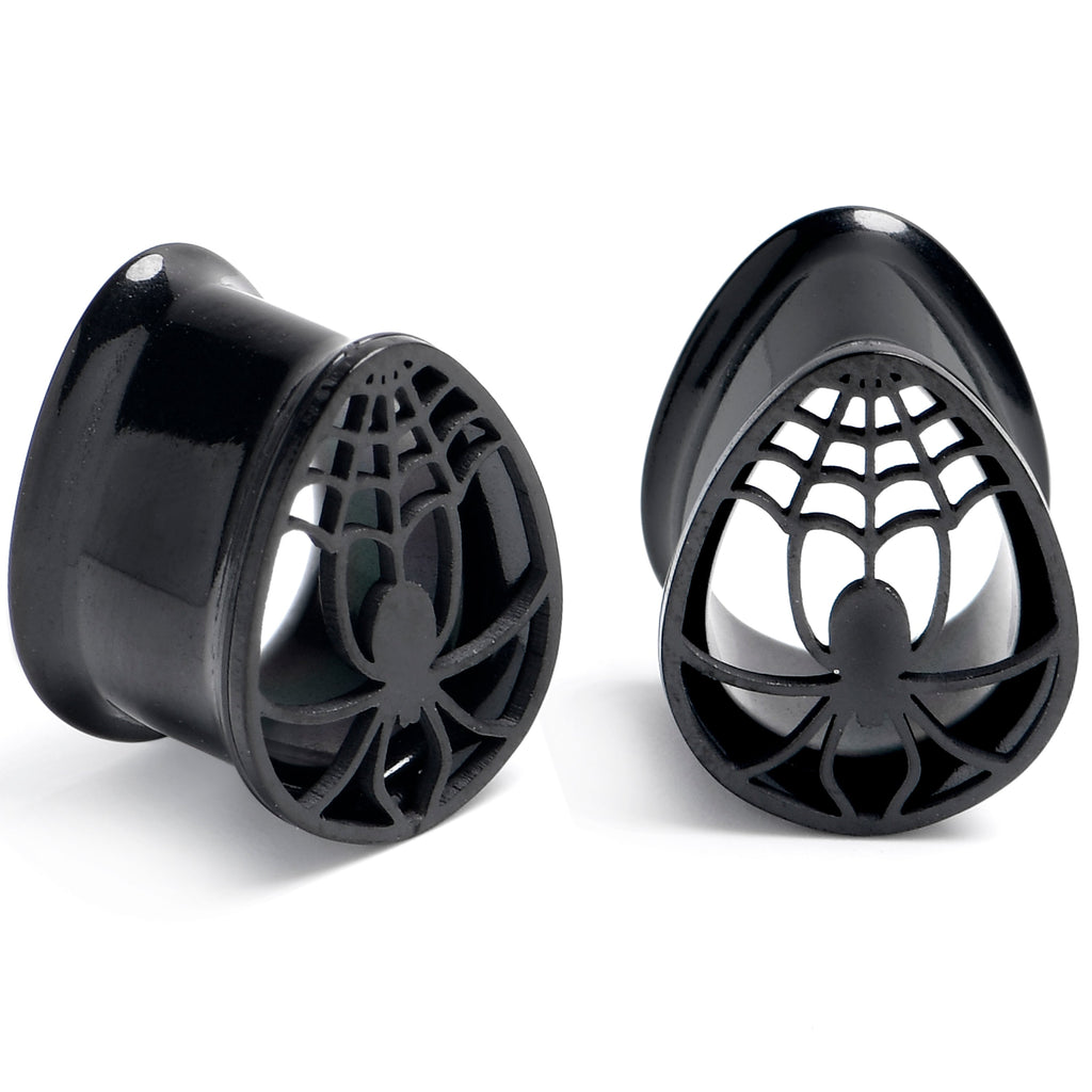 BodyCandy Black Spider Web Double Flare Teardrop Tunnel Plug Set Sizes 8mm to 16mm — lifestyle context