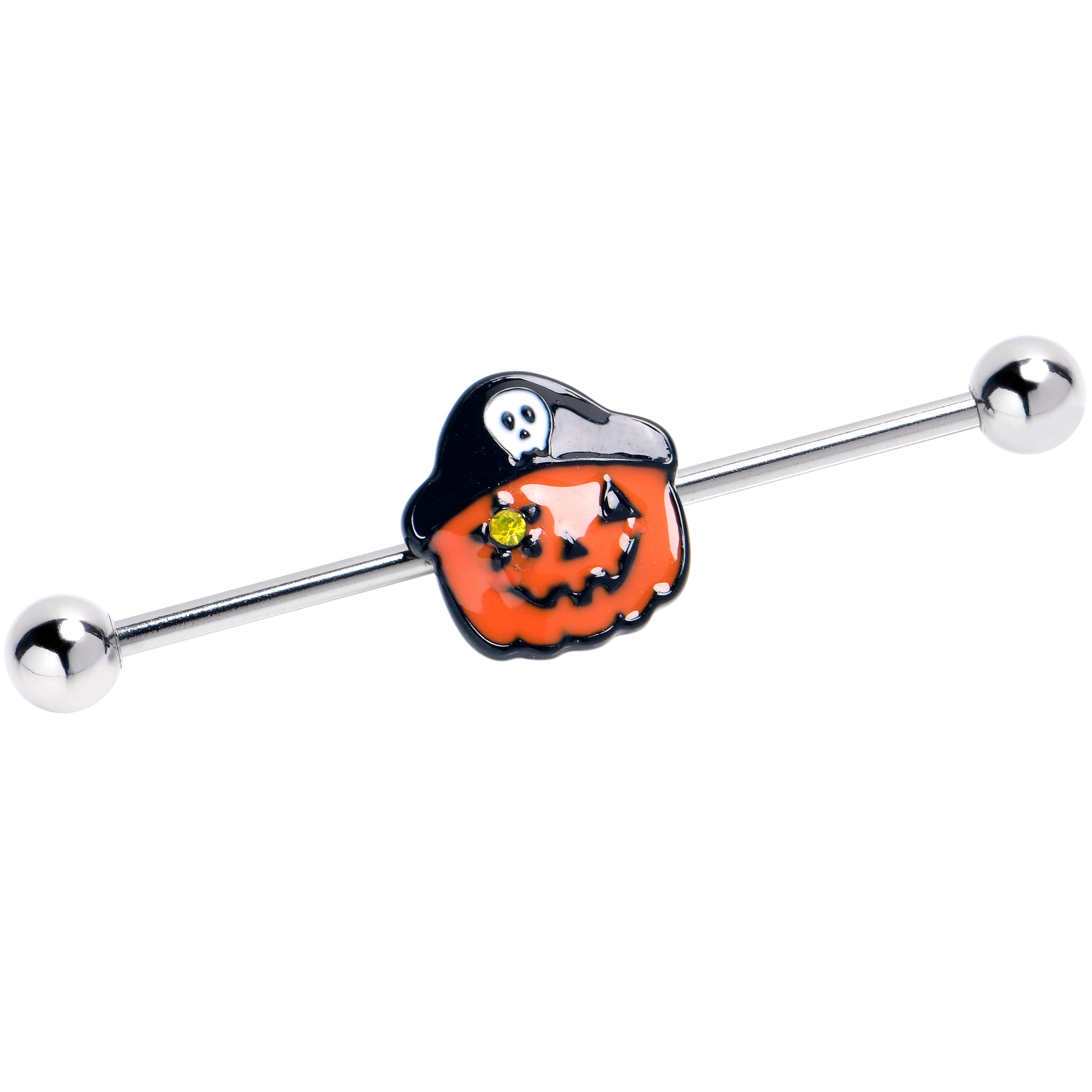 BodyCandy 14G Yellow Gem Orange Pirate Pumpkin Industrial Barbell 38mm — main product shot