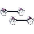 BodyCandy 14G 9/16 Black Witch Hat Ghost Halloween Barbell Nipple Ring Set — main product shot