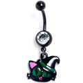 BodyCandy Clear Pink Gem Black Halloween Hat Cat Dangle Belly Ring — main product shot