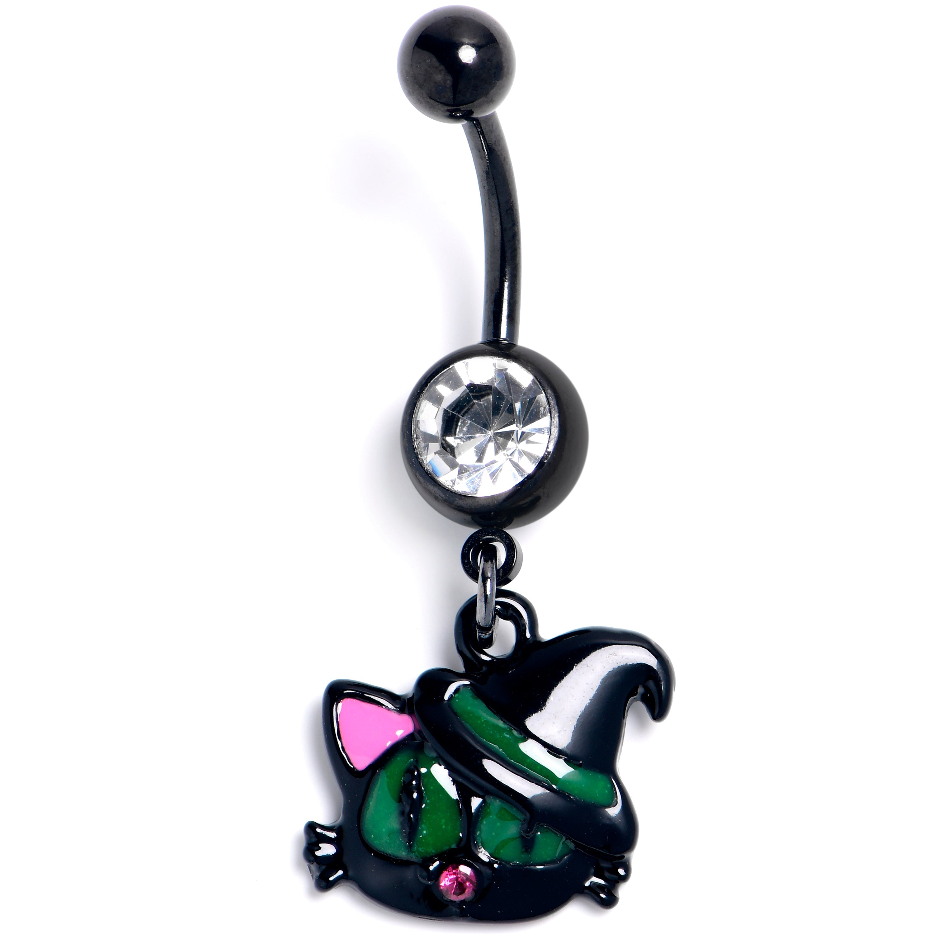 BodyCandy Clear Pink Gem Black Halloween Hat Cat Dangle Belly Ring — main product shot