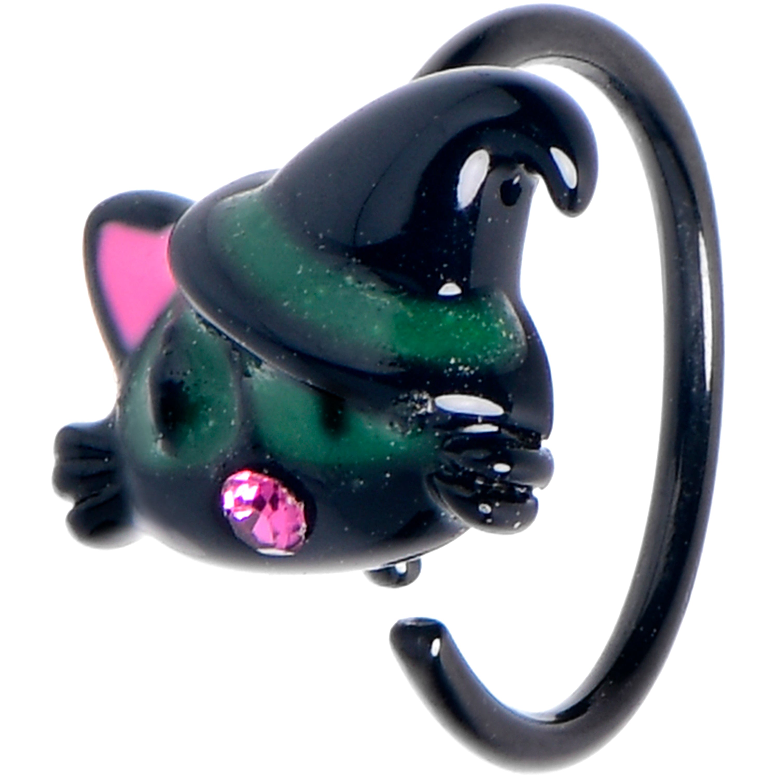BodyCandy 20G 5/16 Pink Gem Black Halloween Hat Cat Nose Hoop — main product shot